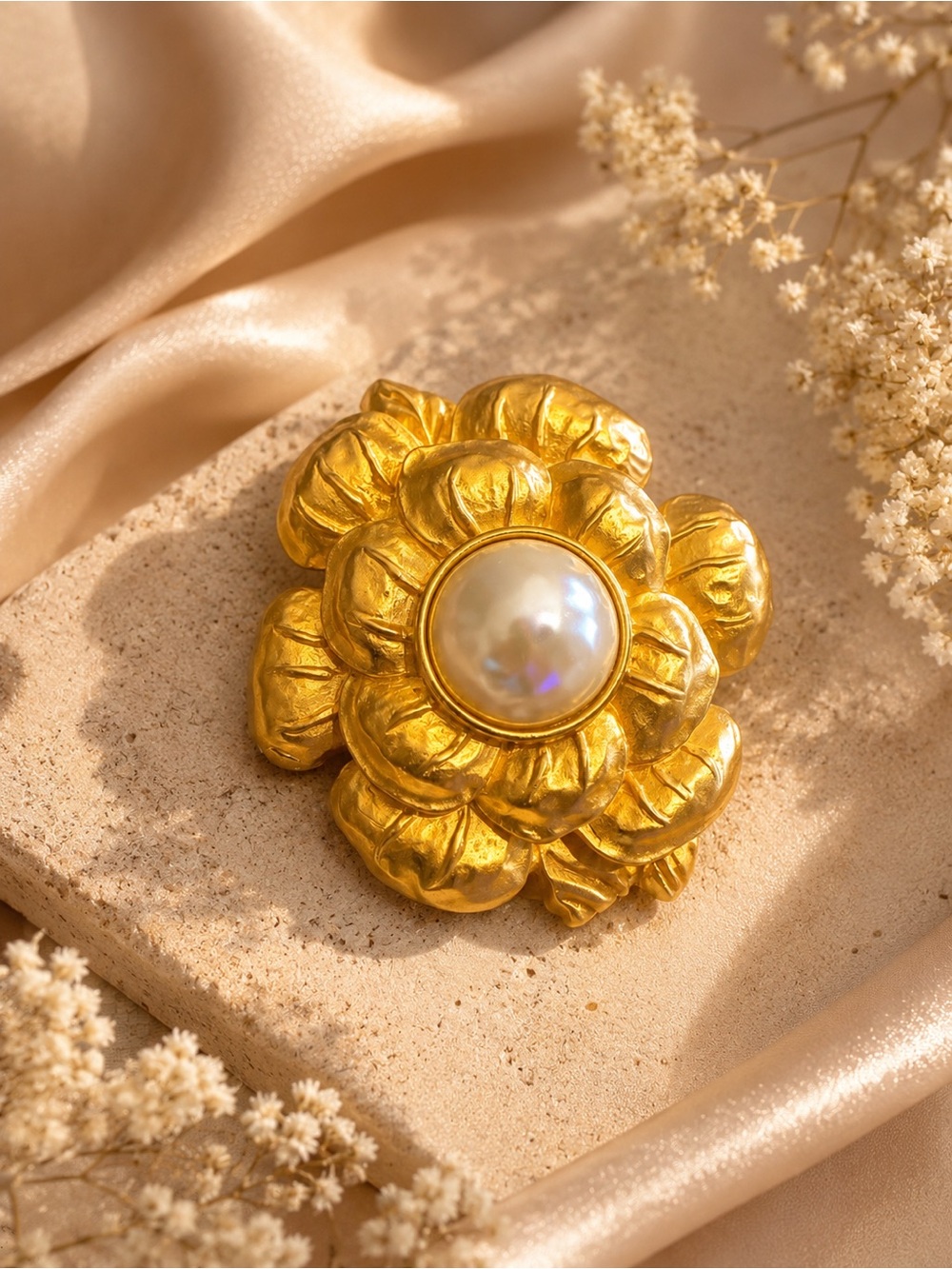 Carlisle Gold Floral Pearl Brooch